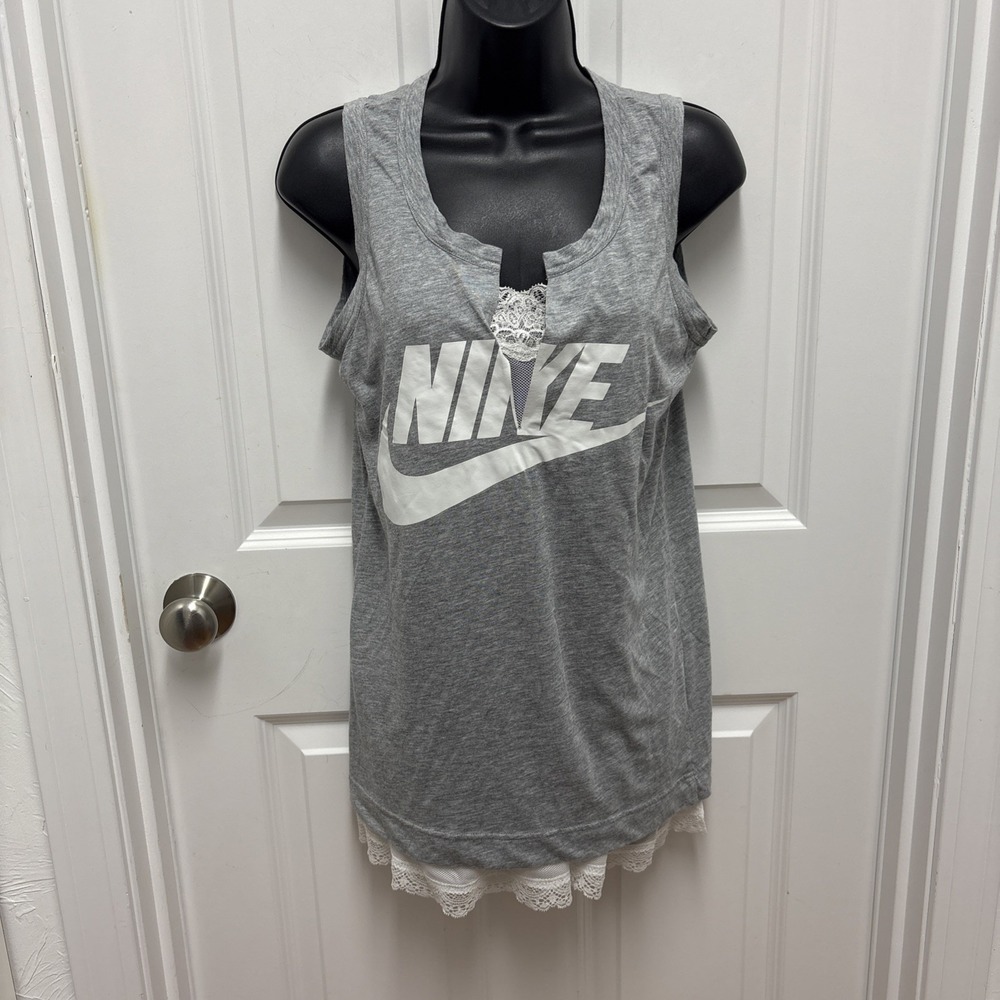 SACAI x NIKE sz S Tank Top Gray Volt Lace NIKELAB Lace Double Layer Gray White